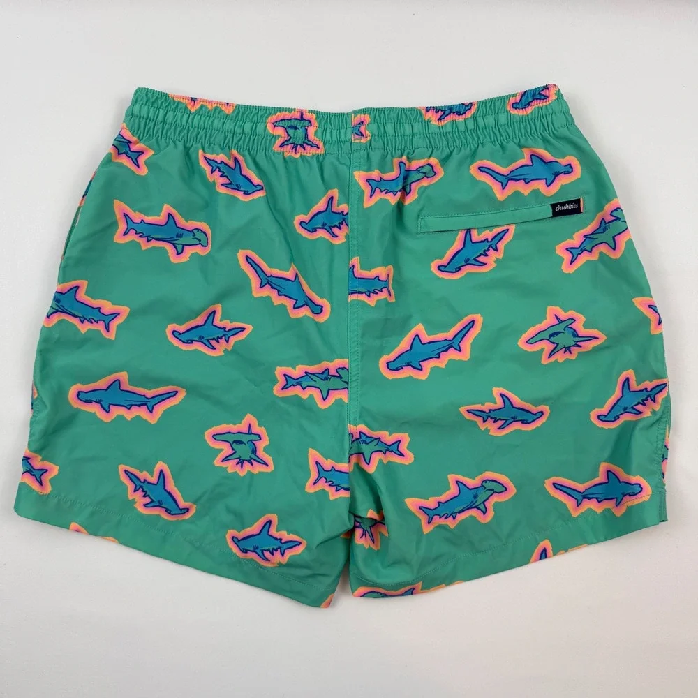 Chubbies Mens XL Shark Print Swim Trunks Green 5.5 Inseam Compression Liner